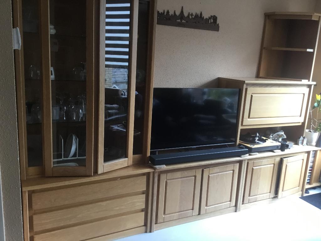 Compleet massief blank eiken kast, Ophalen, Glas, Gebruikt, 200 cm of meer