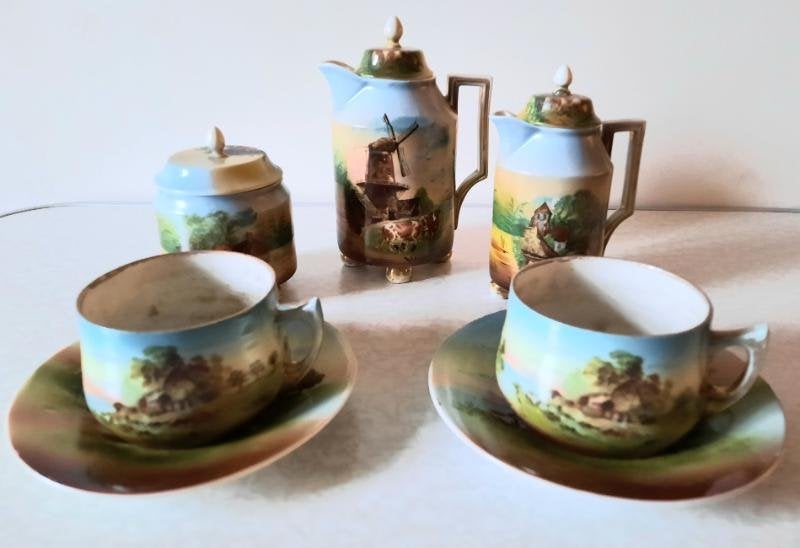 Antiek porselein tête à tête servies, Ophalen of Verzenden