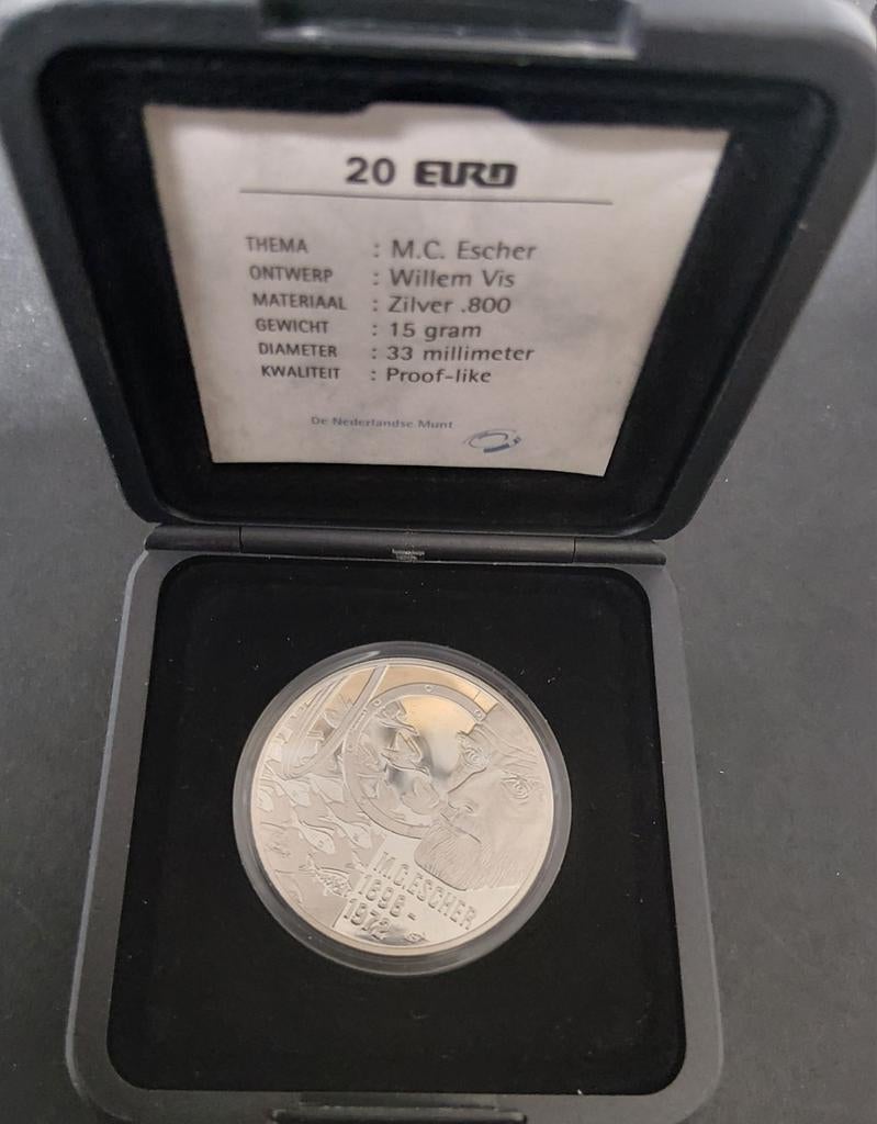 Nederland 20 Euro 1998 "M.C. Escher" proof like, Verzenden, Koningin Beatrix, Zilver, Euro's