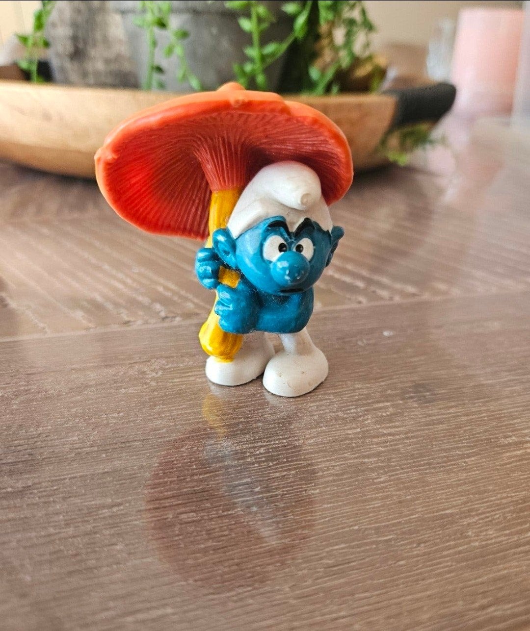Vintage Schleich Smurf 1979 - Paddestoel Parasol Hong Kong, Ophalen of Verzenden, Gebruikt, Overige Smurfen, Poppetje, Figuurtje of Knuffel
