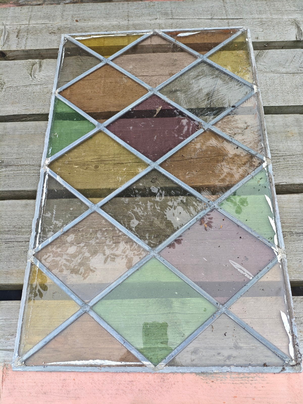 Glas in lood ruitpatroon - 44,5x71,5cm, Ophalen, Gebruikt, Minder dan 80 cm, Minder dan 80 cm