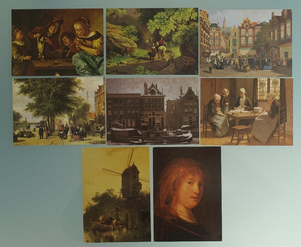 8 kunst kaarten - o.a. Jan Steen, Rembrandt, Springer, Ophalen of Verzenden, 1960 tot 1980, Ongelopen, Cultuur en Media