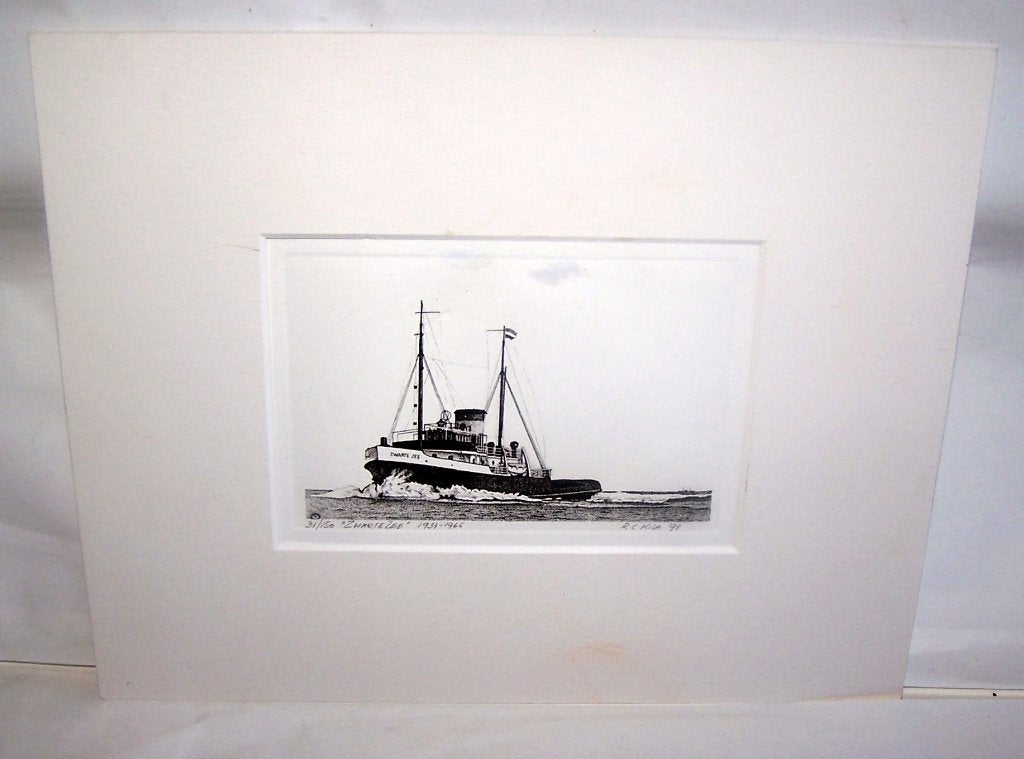 Ets van de Zwarte Zee sleepboot door R.C. Kila (1998)., Ophalen of Verzenden, Genummerd, Landschap, 1950 - 1999