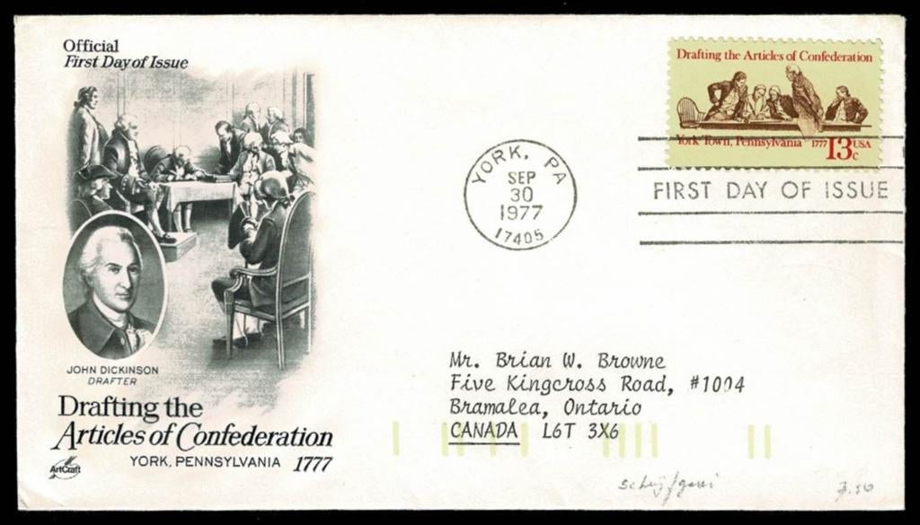 FDC : U.S.A. - 30.9.1977 - John Dickenson, Verzenden, Beschreven, Rest van de wereld