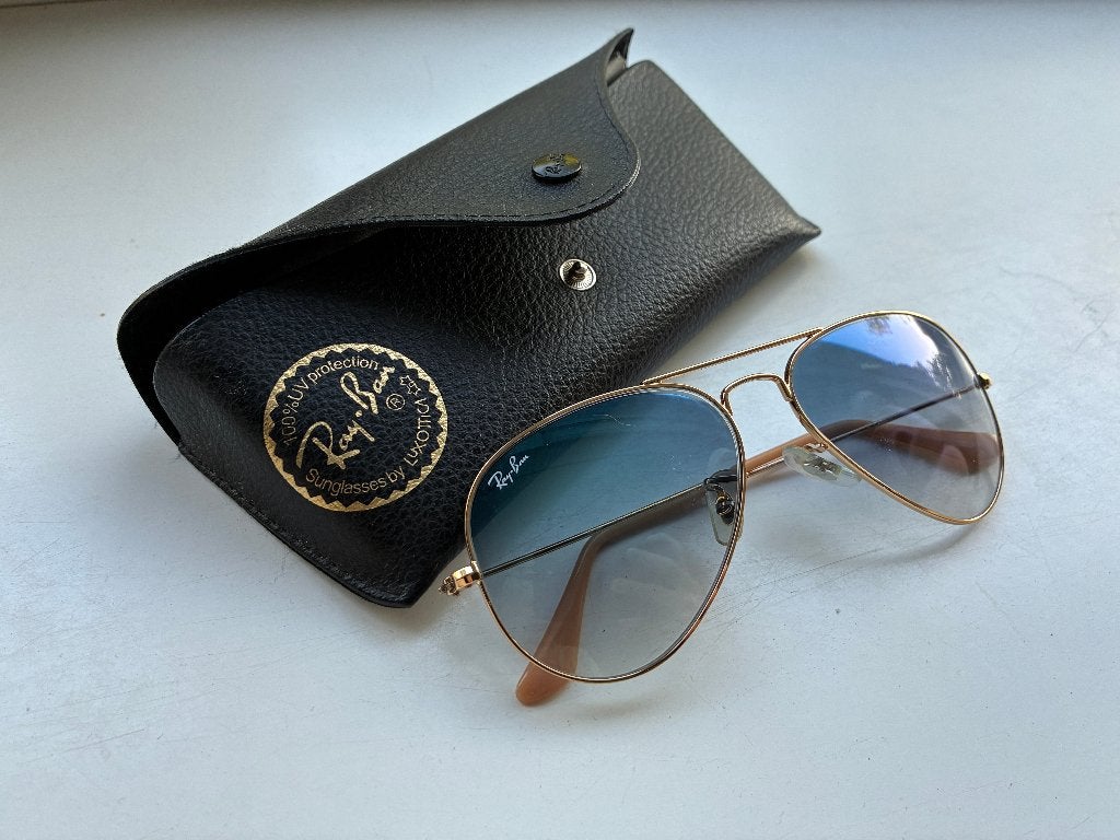 Ray-Ban Aviator RB3025 (Gold / Light Blue Gradient Lens), Zonnebril, Blauw, Ophalen of Verzenden, Zo goed als nieuw