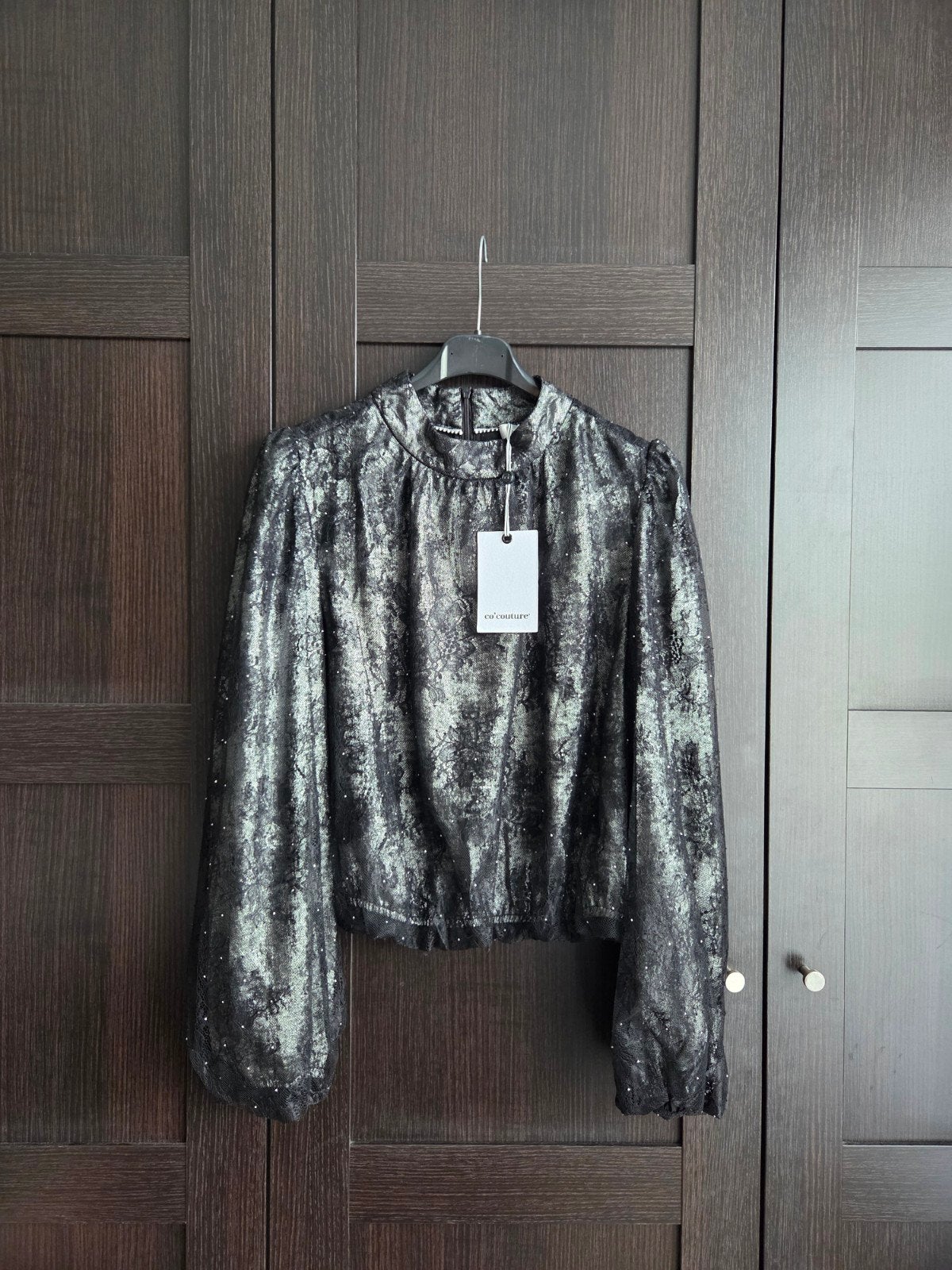 Co'couture blouse SimiliCC Lace Balloon zwart zilver L 40 nw, Maat 38/40 (M), Zwart, Co'couture, Nieuw