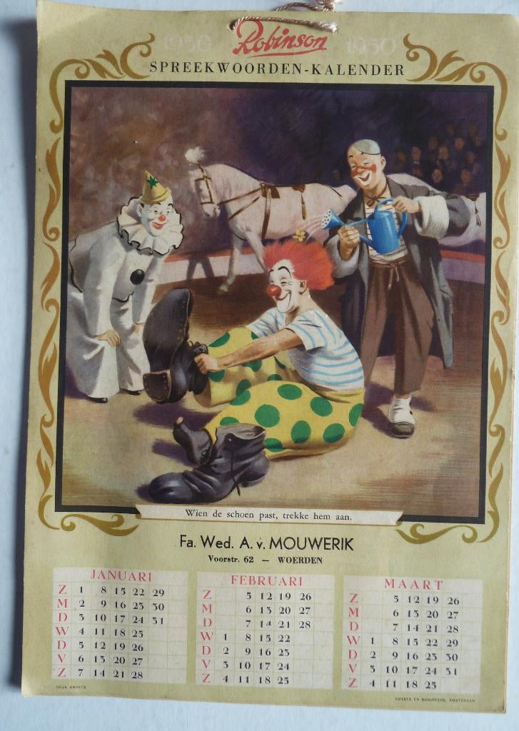 Robinson schoenen kalender 1950 Circus Mouwerik Woerden, Ophalen of Verzenden, Gebruikt, Overige typen