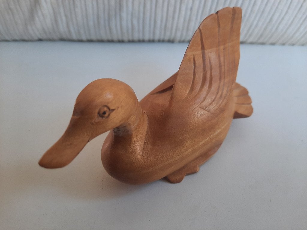 Houten eend beeld - houtsnijwerk, Antiek en Kunst, Kunst | Beelden en Houtsnijwerken, Houtsnijwerk, Minder dan 20 cm, Ophalen of Verzenden