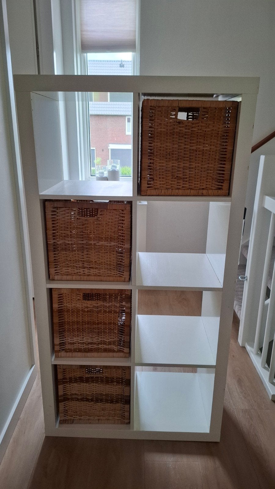 IKEA kallax witte Kast met Rotan Manden - Gebruikt, Ophalen, Met plank(en), Gebruikt, Modern, Scandinavisch