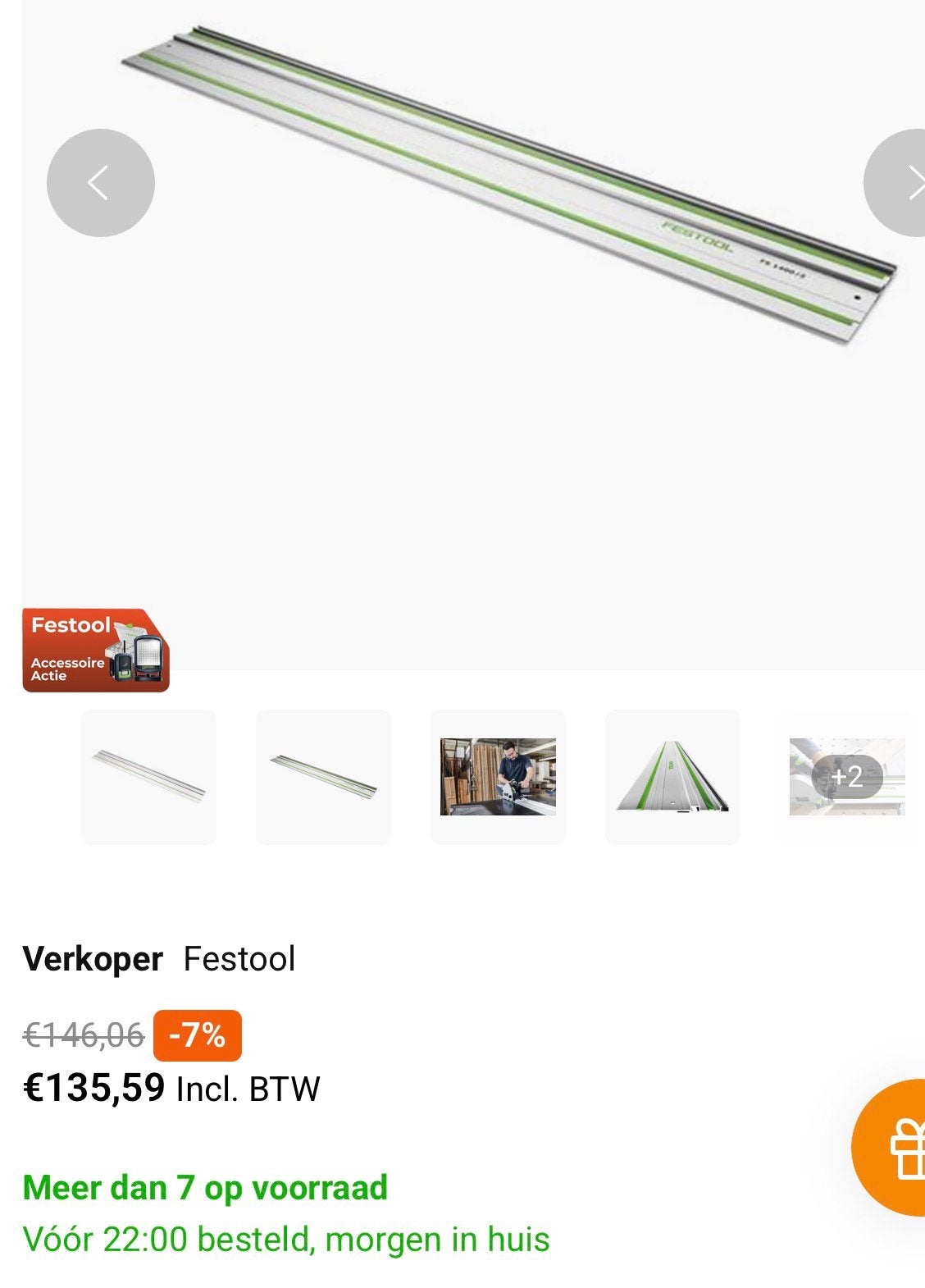 Festool Geleiderail FS 1400 + festool tas, Ophalen, Gebruikt, Invalzaag, 30 tot 70 mm