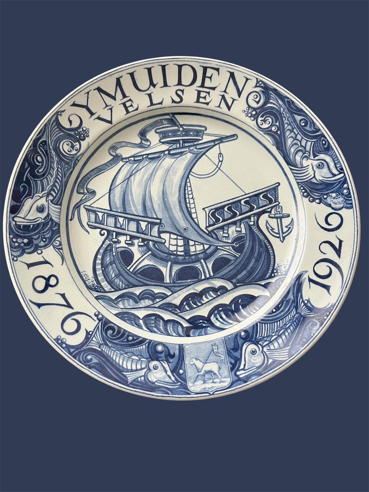 Leuk blauw wit vintage bord ymuiden Petrus Regout Maastricht, Antiek en Kunst, Antiek | Keramiek en Aardewerk, Verzenden