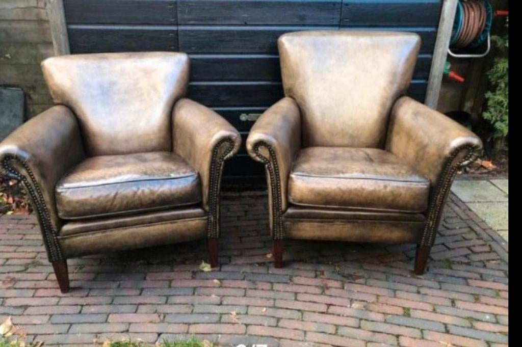 Schaapsleren fauteuils, Ophalen of Verzenden, Zo goed als nieuw, 75 tot 100 cm, 50 tot 75 cm