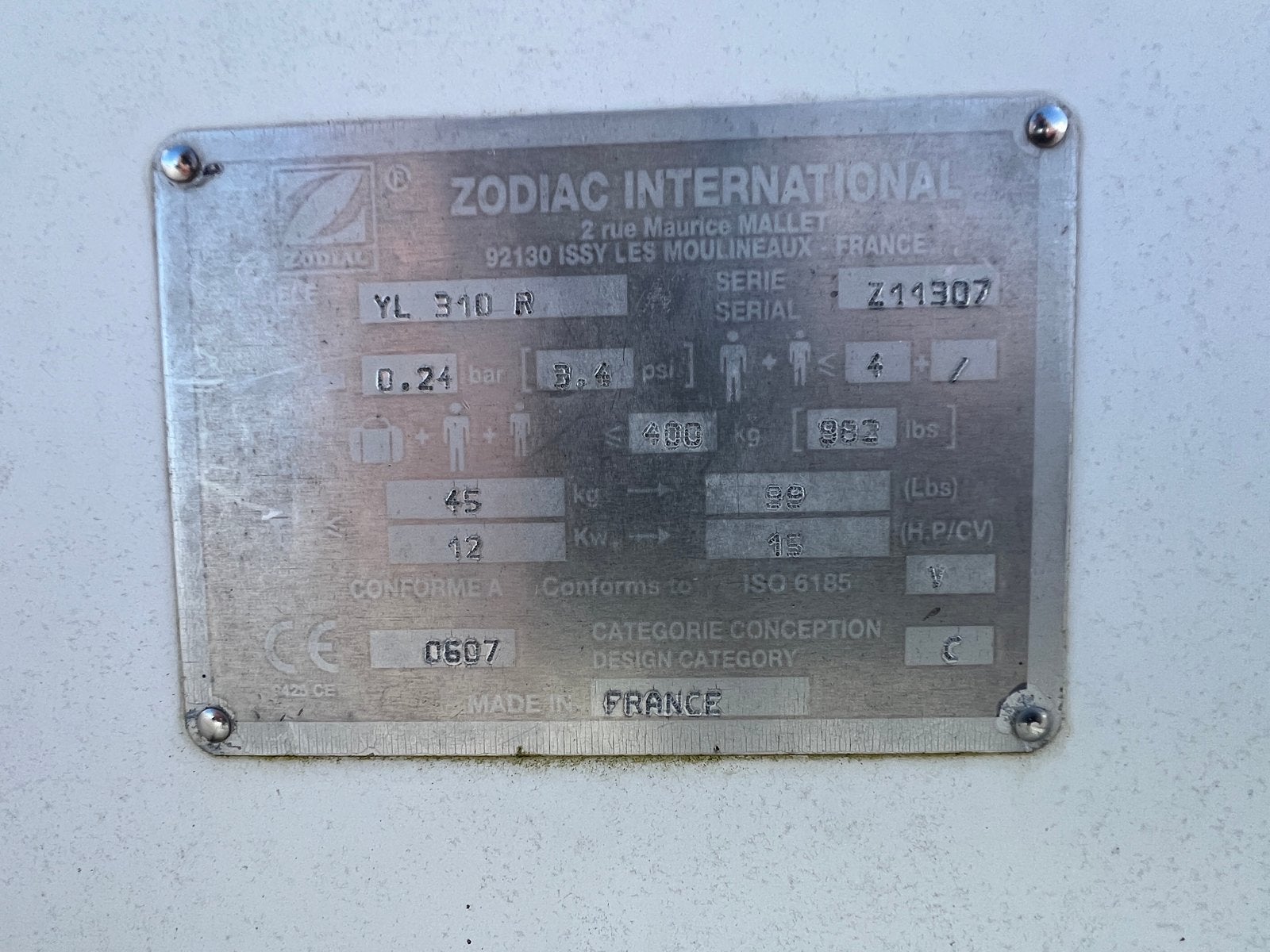Zodiac 310 R yachtline met polyester bodem, Ophalen of Verzenden, Gebruikt
