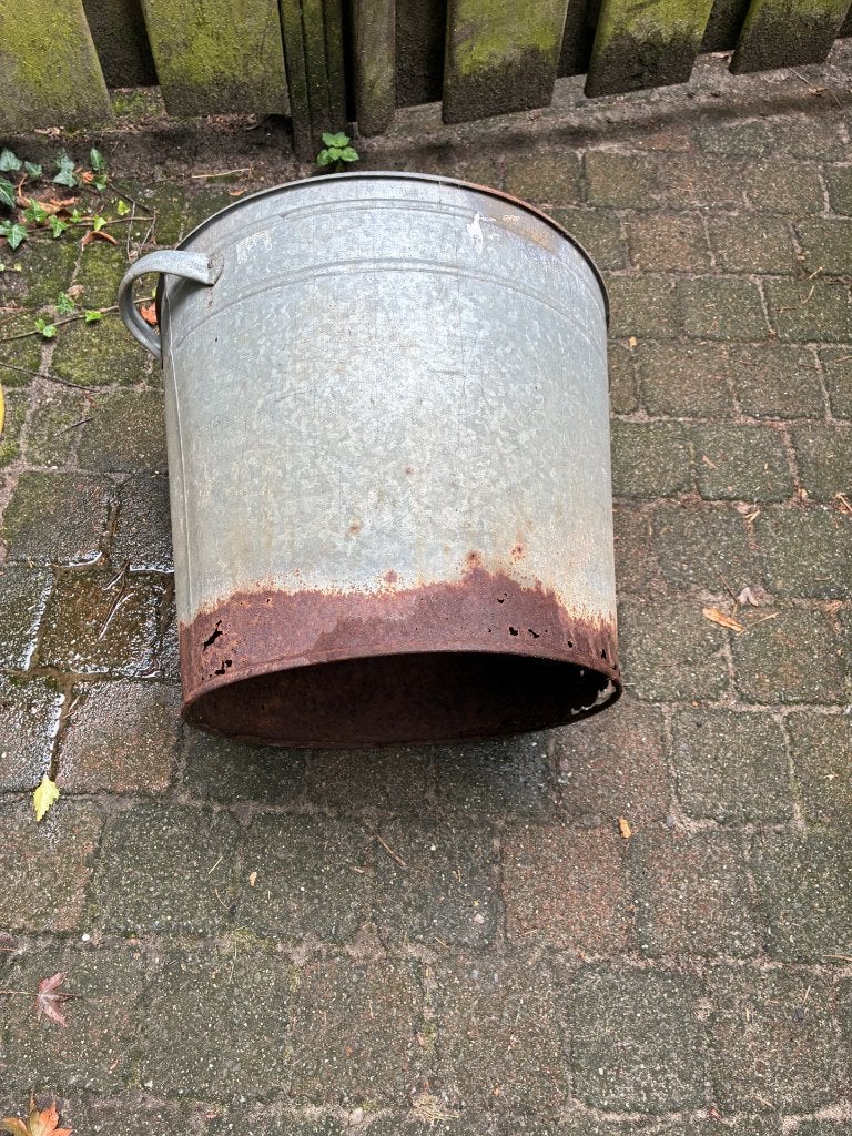 Oude gegalvaniseerde ijzeren teil zonder bodem, Ophalen, Gebruikt, Rond, Minder dan 25 cm