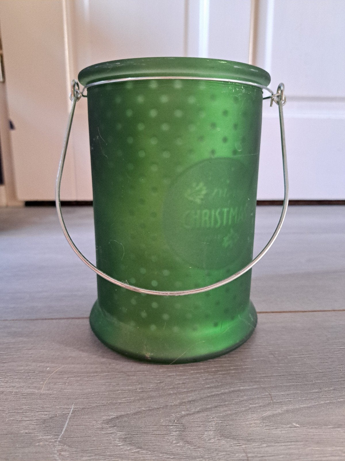 Groen Kerst Windlicht met Hendel, Ophalen, Groen, Glas