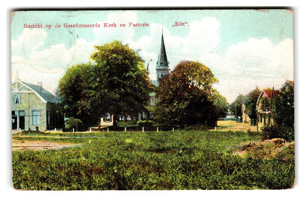 Ede, Gezicht op de Gereformeerde Kerk en Pastorie, Verzenden, Voor 1920, Gelopen, Gelderland