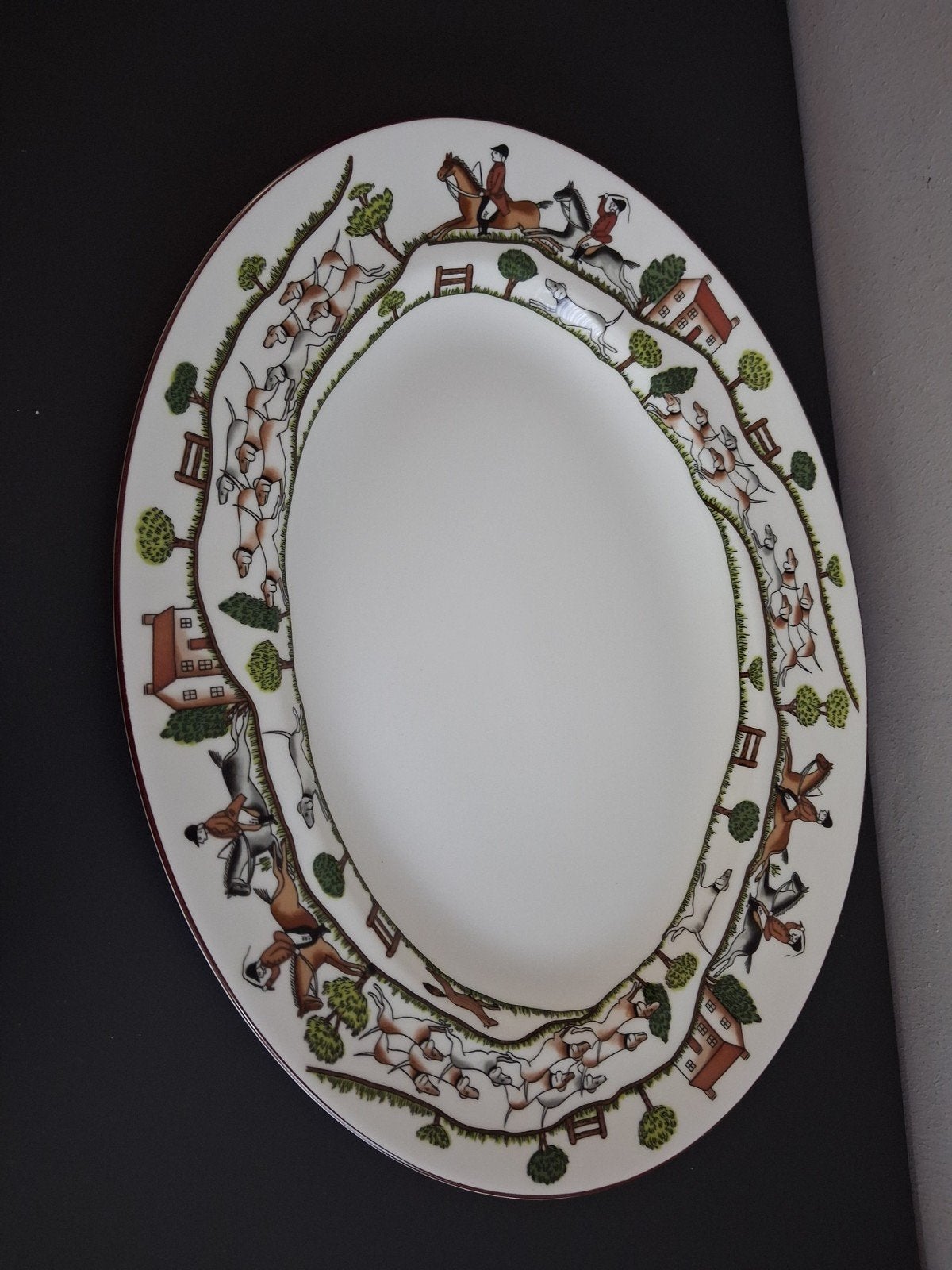 Vintage Staffordshire Hunting Scene schaal serveerschaal, Overige merken, Vintage, Ophalen of Verzenden, Porselein