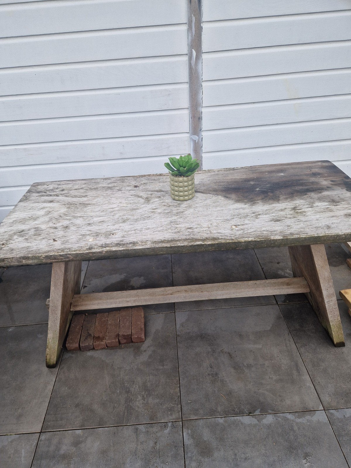 houten picknick tafel met 2 banken., Tuin en Terras, Ophalen, Gebruikt, Rechthoekig, Hout