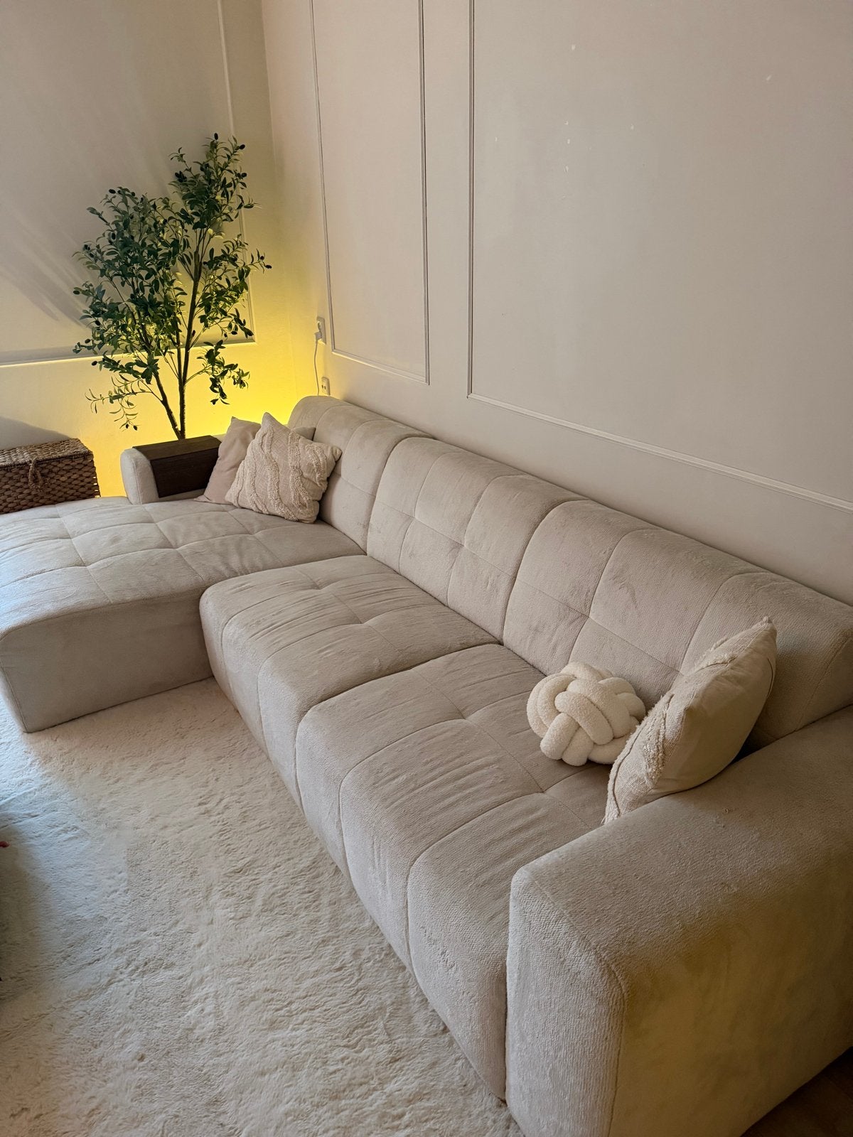 Lumz Hoekbank beige - modern en stijlvol in goede staat, Japandi, Gebruikt, 300 cm of meer, Ophalen of Verzenden