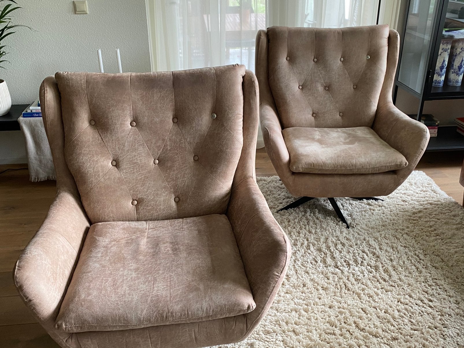 Riviera Maison Draaifauteuils Cappuccino (2 stuks), Ophalen, Zo goed als nieuw, Stof, 75 tot 100 cm