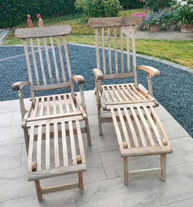 Vintage teakhouten ligstoelen "The Duck", Tuin en Terras, Ophalen, Teakhout, Verstelbaar