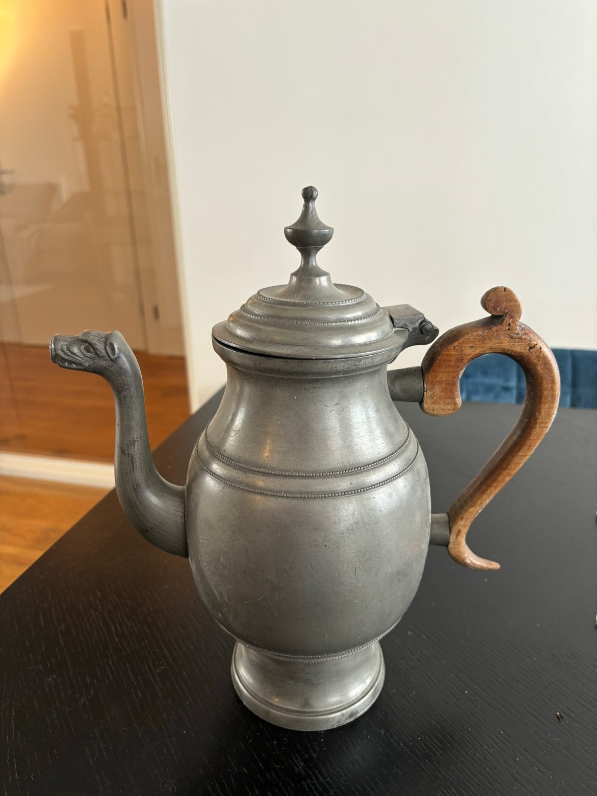 Antieke verzilverde theepot met houten handvat, 18e eeuw, Ophalen of Verzenden