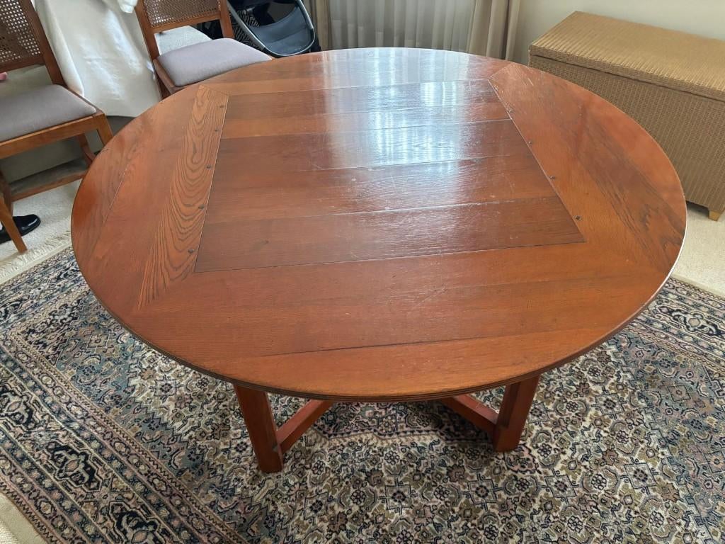 Prachtige schuitema tafel, Ophalen, Rond, Zo goed als nieuw, 100 tot 150 cm
