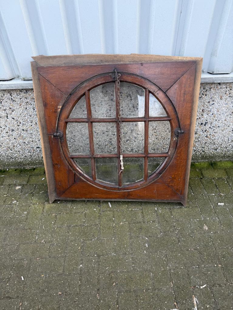 Prachtig antiek eiken werkend rond raam 101x102, Gevelraam of Ruit, La belle porte, Jurgen.hoogenboezem@gmail.com, 80 tot 120 cm