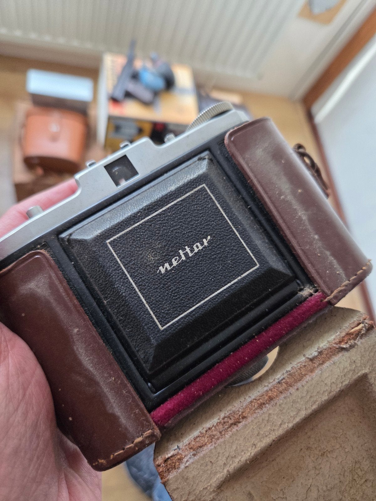 Zeiss Ikon Nettar 515/2 Vintage Camera met Leren Hoes, Ophalen of Verzenden