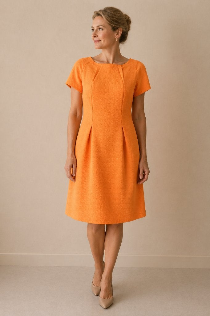 Natan Oranje Jurk EU 42 Oranje Midi Elegant Feestjurk Summer, Verzenden, Maat 42/44 (L), Oranje, Zo goed als nieuw