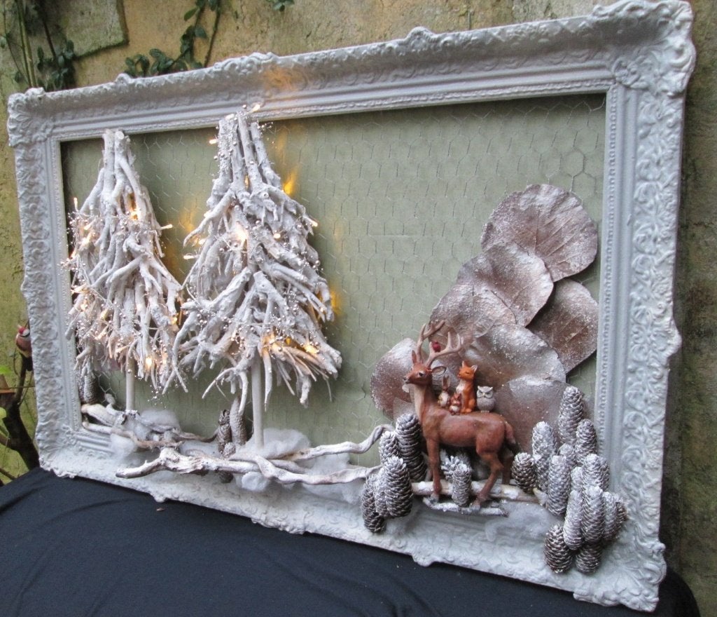 XXL 3D Schilderij met Kerstbomen Hert & Licht 117 x 78, Ophalen, Oorspronkelijke maker, Zo goed als nieuw, Schilderij