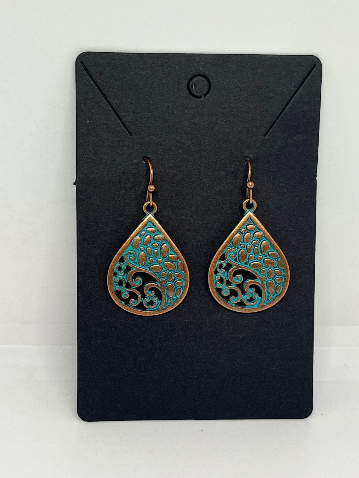 Vintage Koperen Oorbellen met Turquoise Patroon, Overige materialen, Hangers, Overige kleuren, Nieuw
