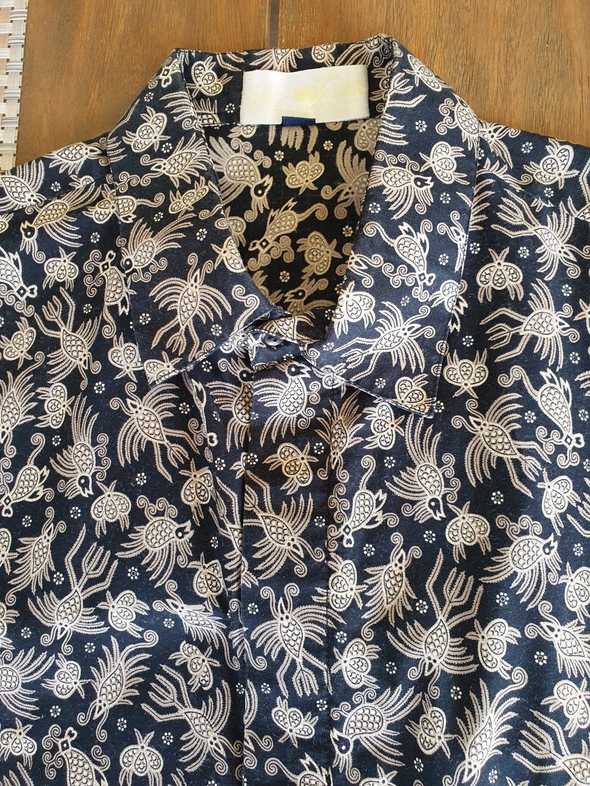 Uniek Batik overhemd met vogelprint - Zwart/Beige, Onbekend, Zwart, Ophalen of Verzenden, Zo goed als nieuw