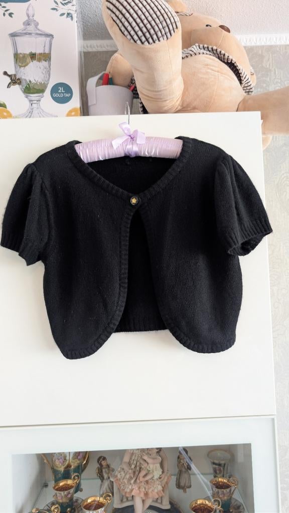 Zwart Angora Bolero Vestje met Gouden Knoop, Ophalen of Verzenden, Zo goed als nieuw, Maat 38/40 (M), Zwart