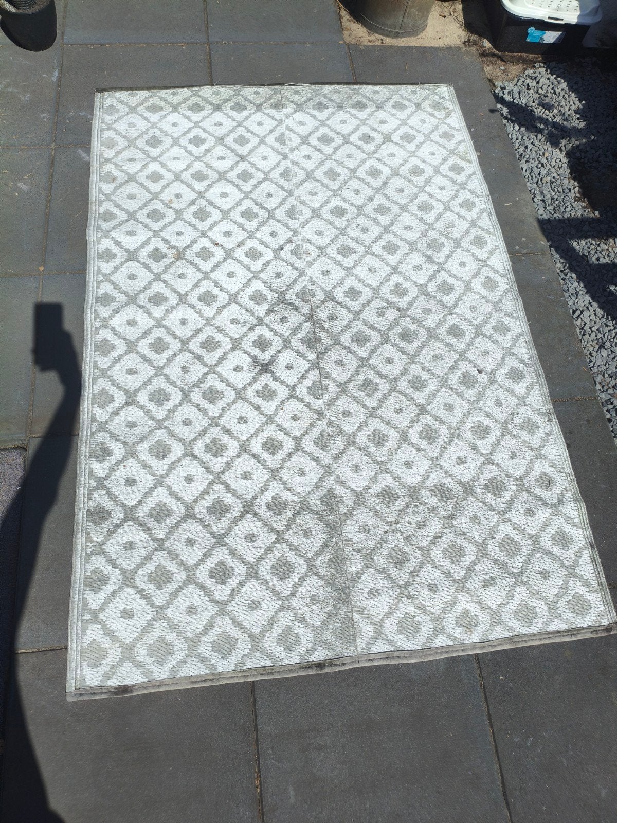 Grijs-wit buitenkleed camping camper tuin, Gebruikt, 100 tot 150 cm, Ophalen of Verzenden, Modern, Geometrisch