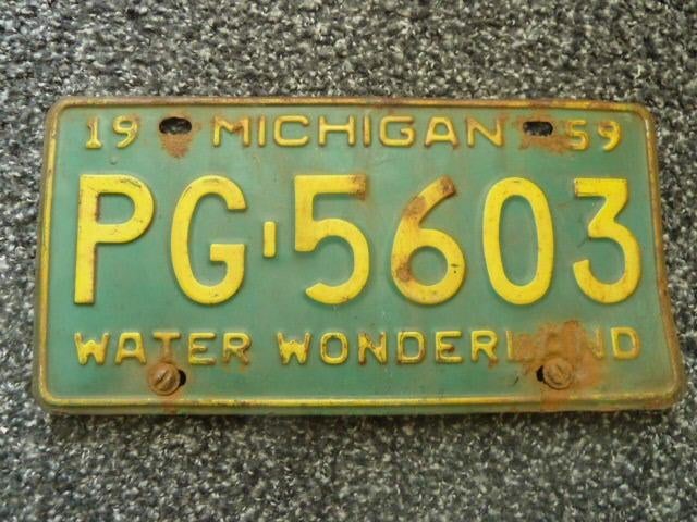 Kentekenplaat licenseplate Michigan Water Wonderland 1959 US, Verzenden, Gebruikt, Auto's