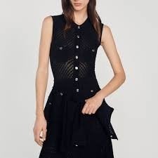 Sandro Zwarte Gebreide Jurk met Knopen XS, Kleding | Dames, Zwart, Sandro, Nieuw, Ophalen of Verzenden
