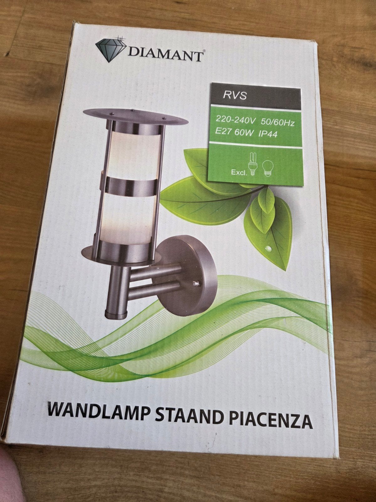 Diamant RVS Wandlamp Staand Piacenza E27 IP44, Ophalen of Verzenden