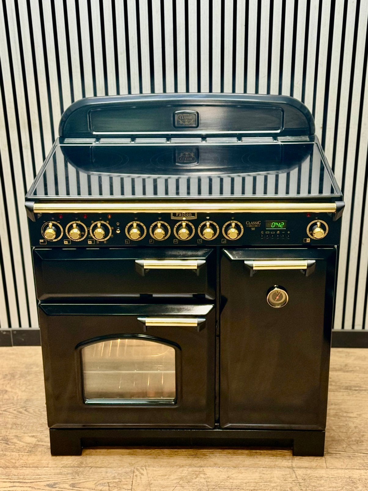 Luxe Falcon Classic De Luxe INDUCTIE Zwart/messing 90 cm, Hete lucht, Fornello Esperta, Ophalen of Verzenden, 60 cm of meer