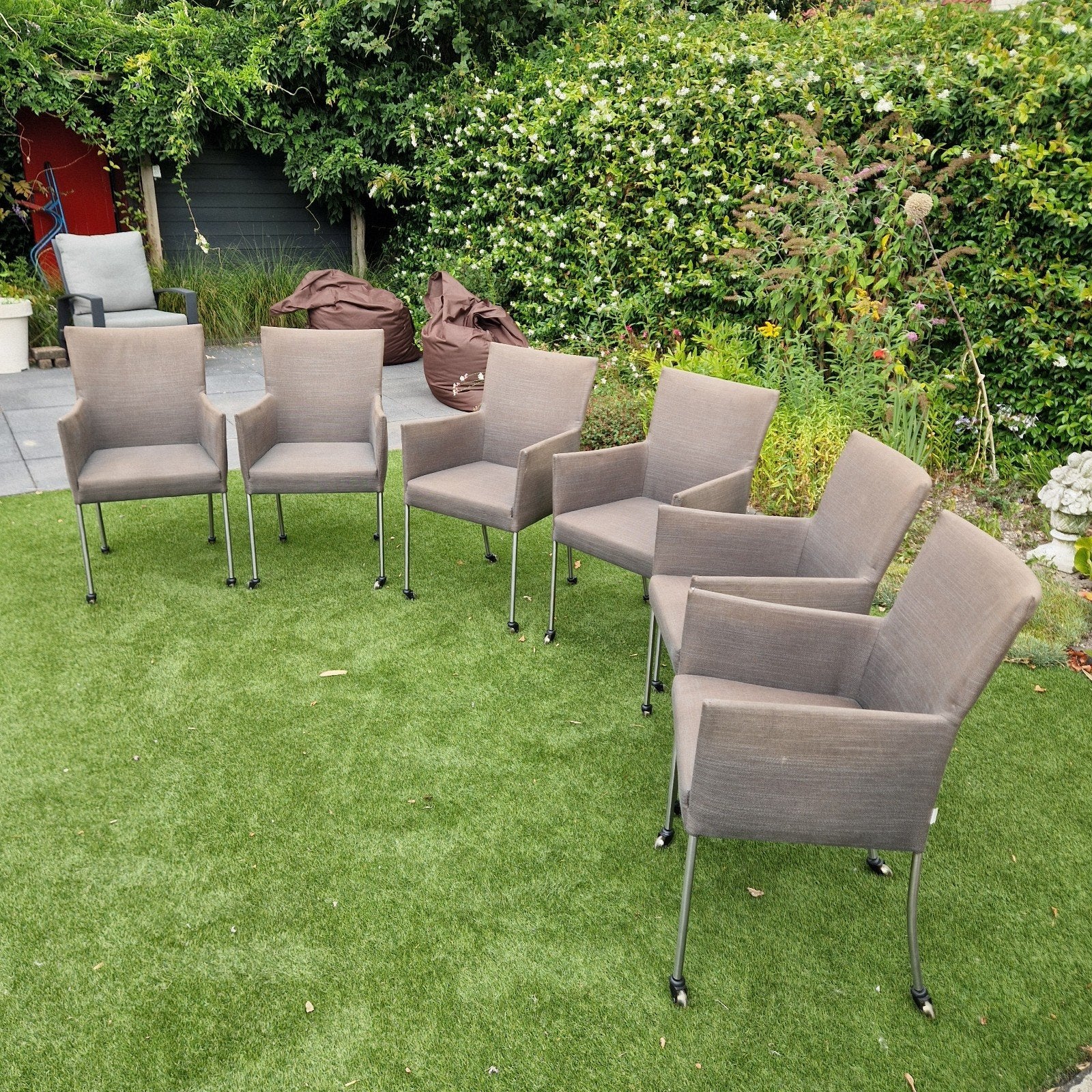 Bert Plantagie Arc eetkamerstoelen - Gebruikt, Huis en Inrichting, Stoelen, Ophalen, Gebruikt, Bruin, Stof