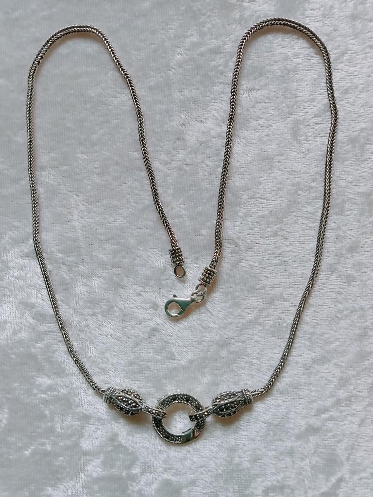 Mooi Zilveren Collier met Markesietjes, Verzenden, Zilver, Ketting