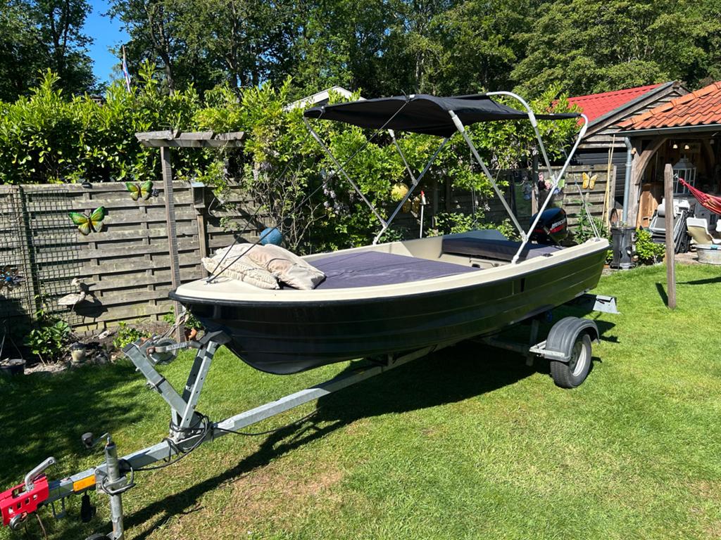 Complete plezierboot met 15pk Mercury en trailer, Watersport en Boten, Motorboten en Motorjachten, Overige merken, Gebruikt, 15 pk