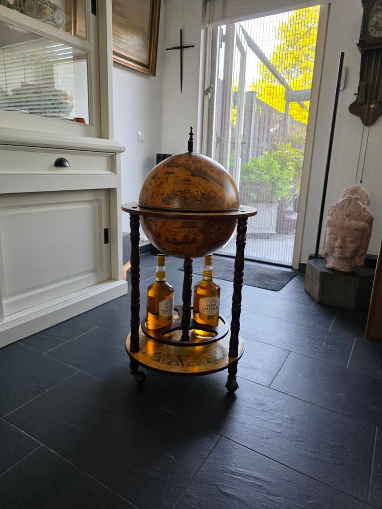 Vintage Wereldbol Barmeubel op Wielen, Huis en Inrichting, Woonaccessoires | Overige, Gebruikt, Ophalen of Verzenden, Bruin, Vintage