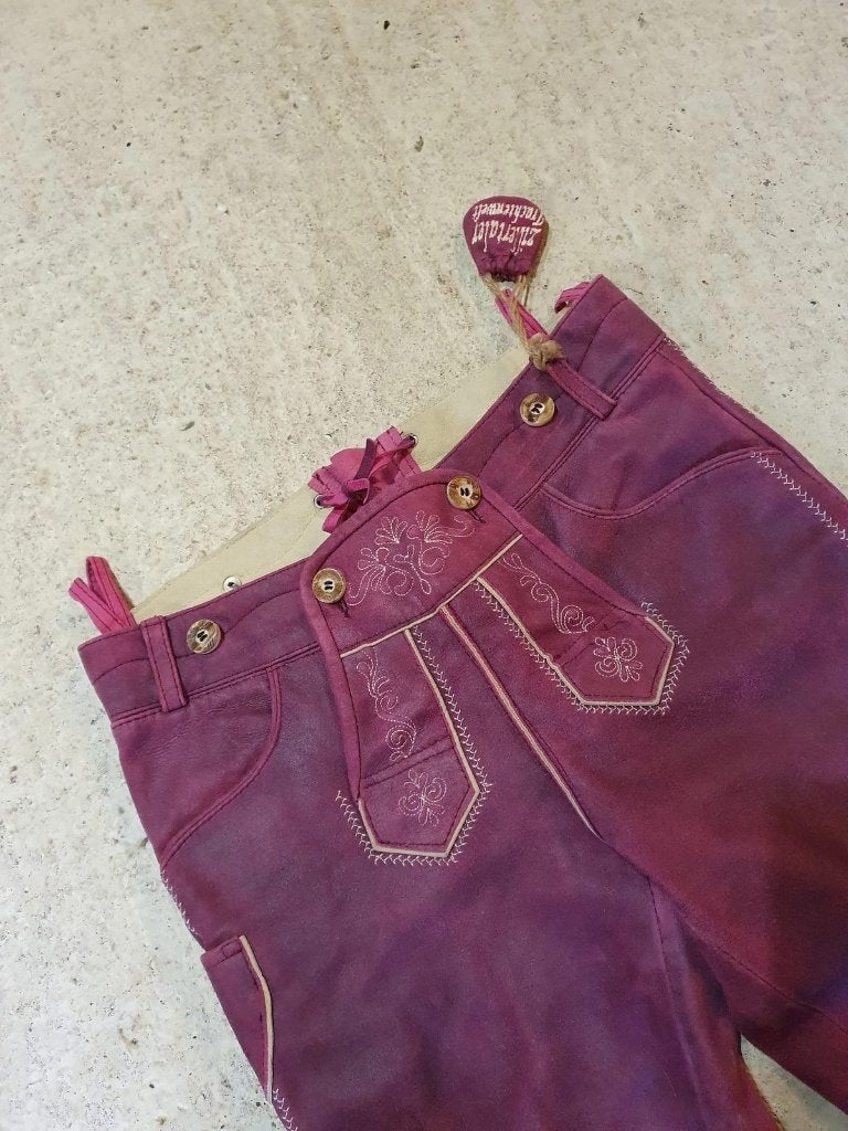 Donker roze/paarse Leren Lederhose - Maat S (36), Djt@dejuistetoon.eu, Ophalen of Verzenden, Maat 36 (S), Lang