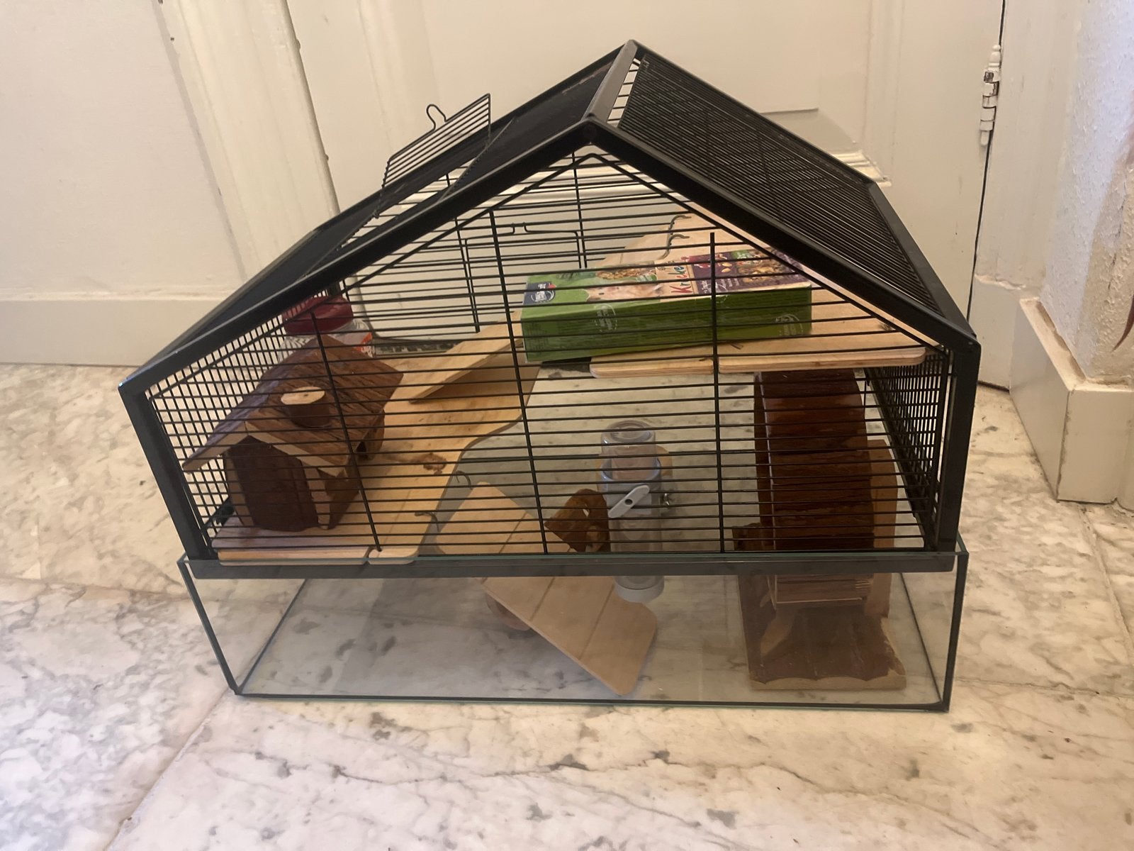 Hamsterkooi met glazen onderbak, Dieren en Toebehoren, Kooi, Gebruikt, Minder dan 75 cm, Ophalen