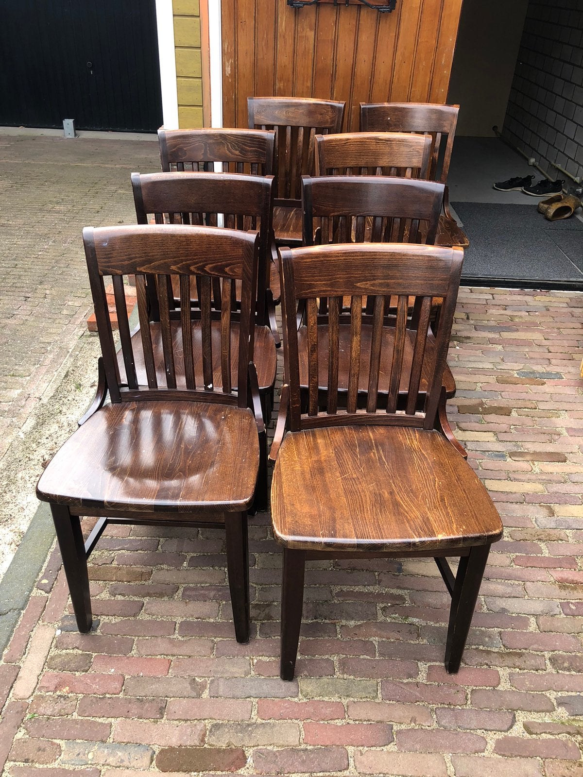 Robuuste café stoelen, tegen elk aannemelijk bod., Ophalen, Gebruikt, Bruin, Cafe thonet stijl