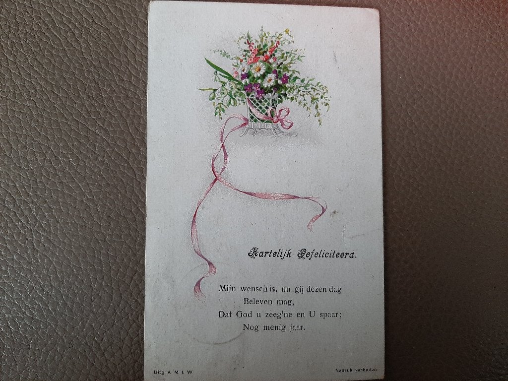 Antieke kaart met religieus wensje, gelopen, 1924. H.G., Verzenden, 1920 tot 1940, Gelopen, Feest(dag)