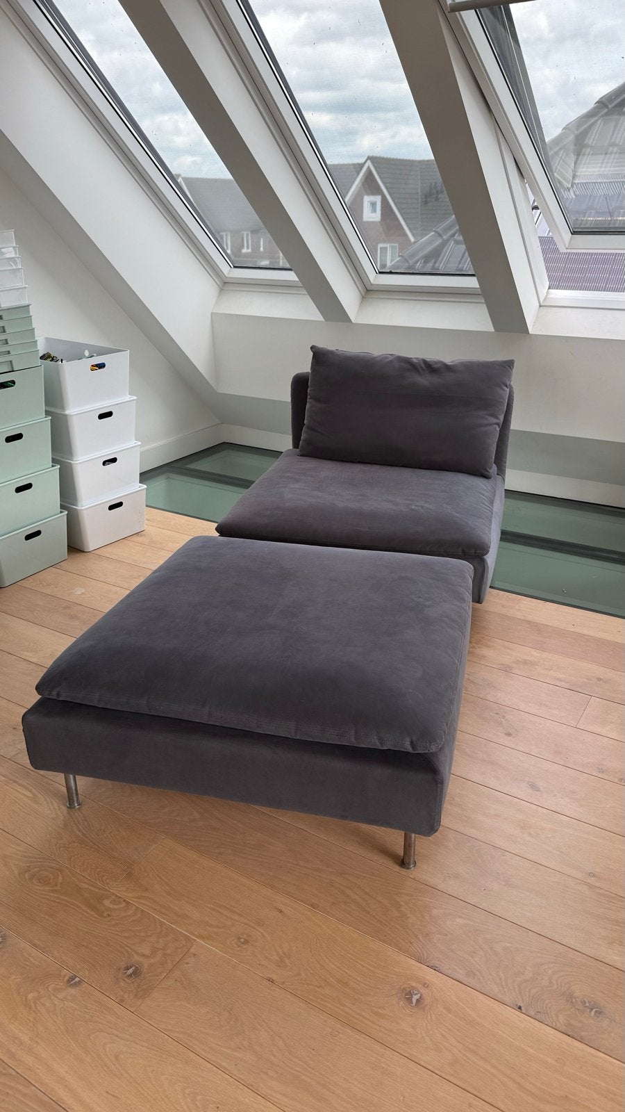 Ikea SÖDERHAMN 1-zits element met voetenbank grijs, Ophalen, Gebruikt, Eenpersoons, 100 tot 125 cm
