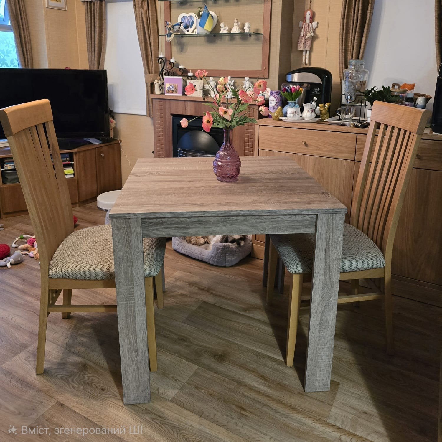 Eettafel 80x80 cm met 2 grenen stoelen, Ophalen, Gebruikt, 50 tot 100 cm, Vierkant