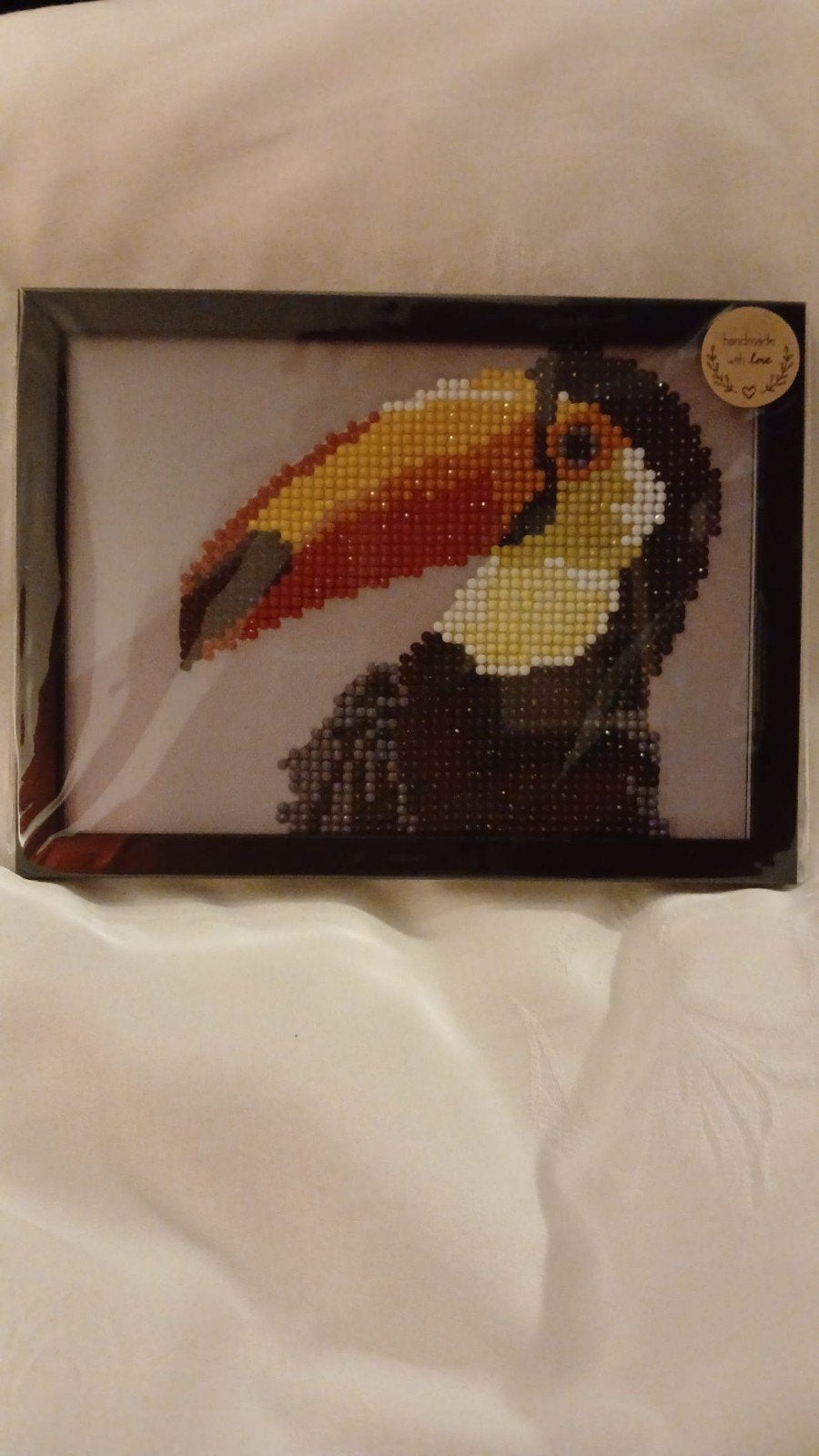 Diamond painting toekan - ingelijst (13x18cm), Schilderij, Meerkleurig, Nieuw, Ophalen of Verzenden